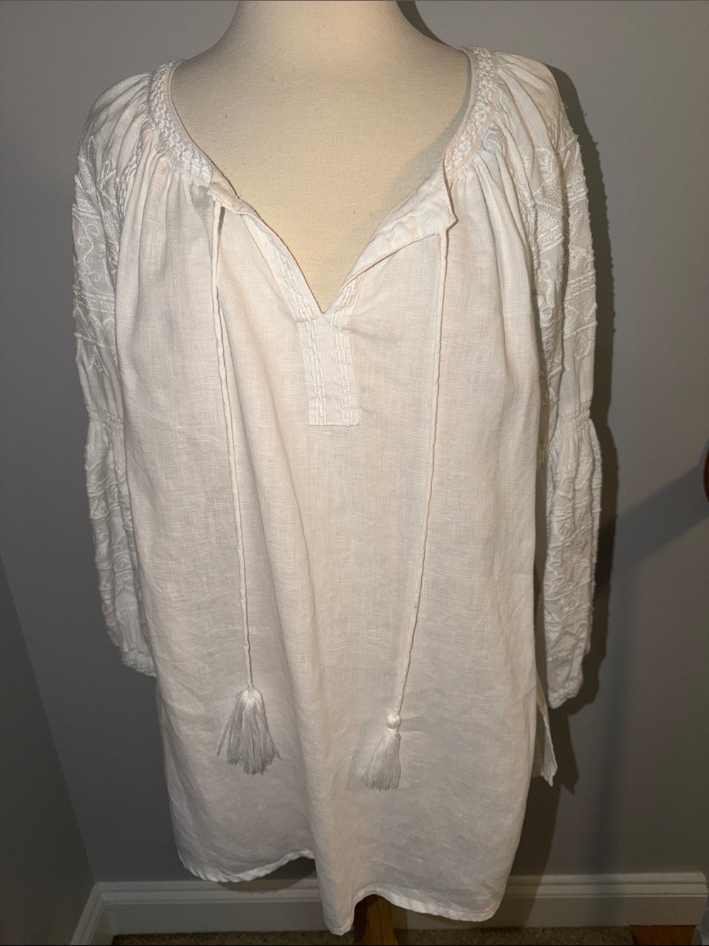 John Mark White Lightweight Boho Peasant Blouse